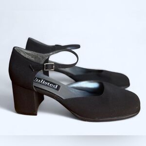90s Unlisted Womens Black Fabric Mary Jane Block Heels Ankle Strap Size 8